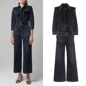 CITIZENS OF HUMANITY Ruffle Wide Leg Denim Jumpsuit in Fade to Black